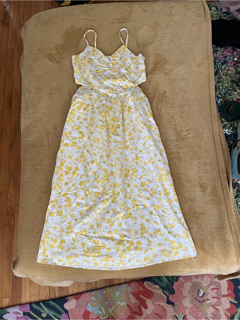 Yellow Floral Maxi Dress with Spaghetti Straps